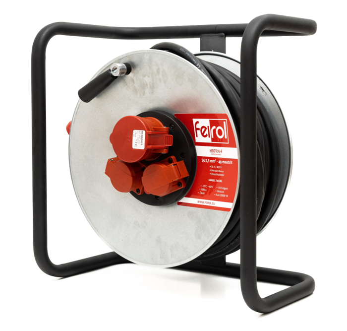 400 V metallist kaablitrummel HO7RN-F5G 2,5 - 40m 2x 230V ja 1x400V