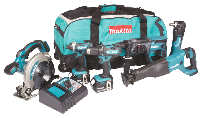 Combokit Makita DLX6038T (DDF482,DTD152,DHR202,DSS610,DJR186,DTM51) + 3x 18V 5.0Ah akut ja akulaadija